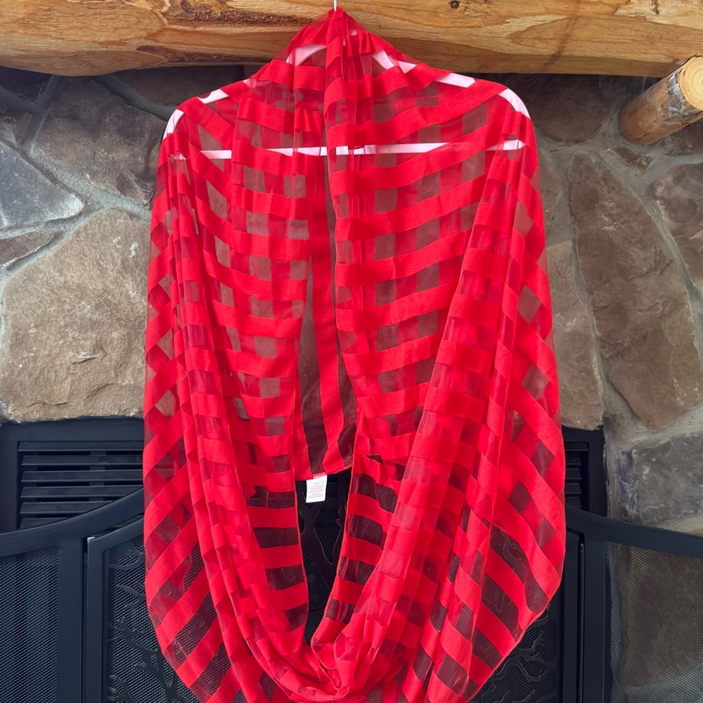 Red Sheer Striped Infinity Scarf